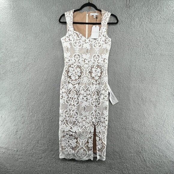 NWT Dress the Population Jayleen Lace Sheath Midi Dress in Off White Size Small - Picture 8 of 14